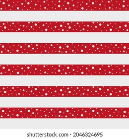 Horizontal stripes of white and red with snowballs. Winter striped background. Seamless pattern for any use.