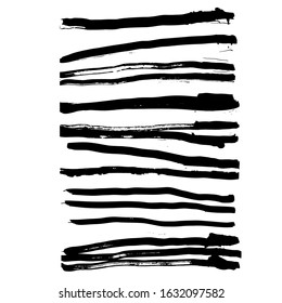 Horizontal stripped brush strokes, ready to print. Black artistic abstract lines. Vector illustration of pattern for tshirt or print design.