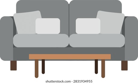 Horizontal studio shot of a sofa with pillows and a table, showcasing furniture and home decor elements.
