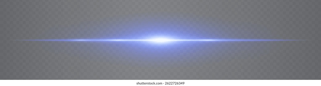 Horizontal destello azul sutil de la lente aislado en fondo transparente. Haz luminoso minimalista ideal para UI, efectos digitales y gráficos tecnológicos. Ilustración vectorial EPS.