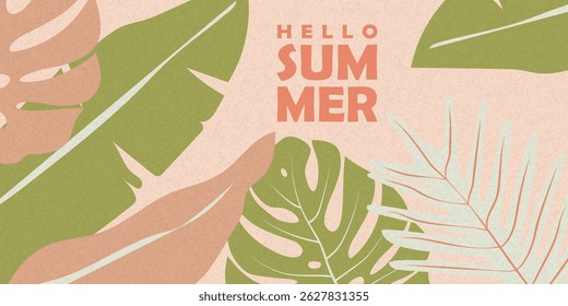 Fondo Horizontal de verano con ilustración abstracta de hojas tropicales brillantes