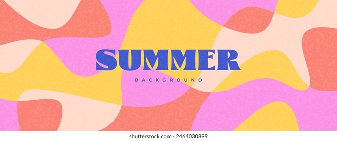 Horizontal summer banner, colorful abstract background, with organic, fluid shapes.