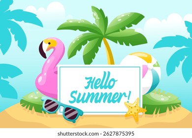 horizontal summer banner with text hello summer