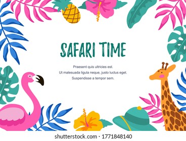 Horizontal summer design with hand drawn elements for banners, letters, invitation, messages, social media, cards. Vector illustration. Space for text.