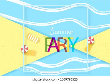 horizontal Summer Party banner.  Template for holiday design. Vector illustration.