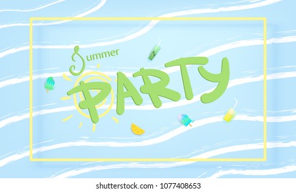 Horizontal Summer Party banner.  Template for holiday  flyer design. Vector illustration.