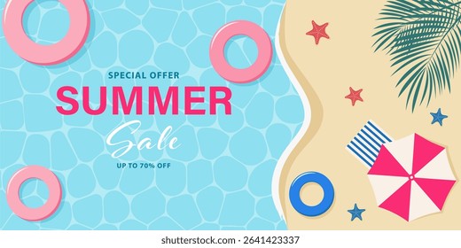 Horizontal summer sale banner template. Vector illustration