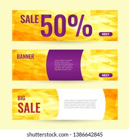 Horizontal summer web banner. Summer Big sale. Bright sun rays and triangles. Vector illustration.