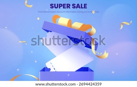 Horizontal super promotion discount blue purple background template opens the gift box