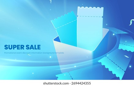 Horizontal super promotion discount gift box opened with a blue background template