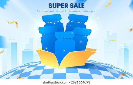Plantilla de fondo azul de información de descuento de súper promoción Horizontal