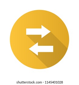 Horizontal swap flat design long shadow glyph icon. Exchange arrows. Horizontal flip. Vector silhouette illustration