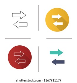Horizontal swap icon. Exchange arrows. Horizontal flip. Flat design, linear and color styles. Isolated vector illustrations