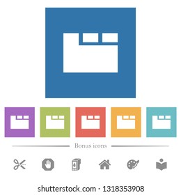 Horizontal tabbed layout active flat white icons in square backgrounds. 6 bonus icons included.