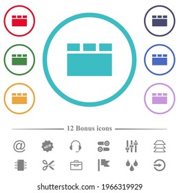 Horizontal tabbed layout flat color icons in circle shape outlines. 12 bonus icons included.