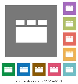 Horizontal tabbed layout flat icons on simple color square backgrounds