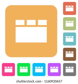 Horizontal tabbed layout flat icons on rounded square vivid color backgrounds.