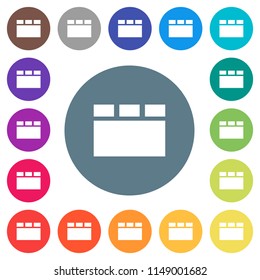 Horizontal tabbed layout flat white icons on round color backgrounds. 17 background color variations are included.