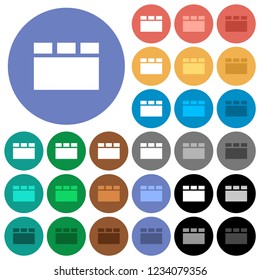 Horizontal tabbed layout multi colored flat icons on round backgrounds. Included white, light and dark icon variations for hover and active status effects, and bonus shades.