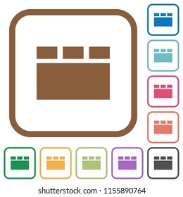 Horizontal tabbed layout simple icons in color rounded square frames on white background