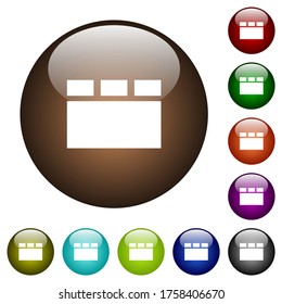Horizontal tabbed layout white icons on round glass buttons in multiple colors