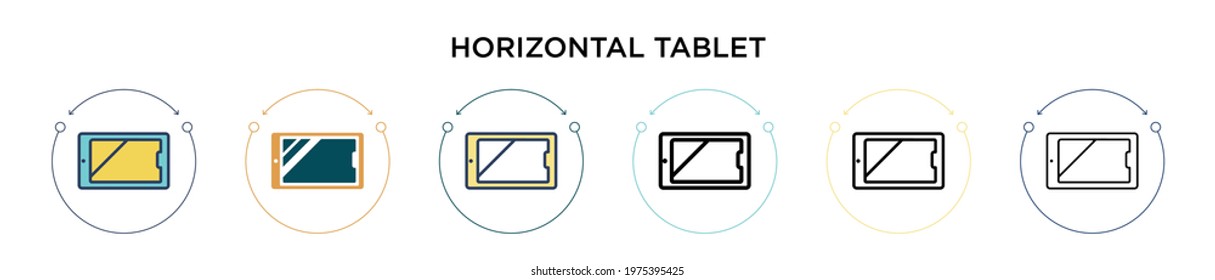Horizontal tablet icon in filled, thin line, outline and stroke style. Vector illustration of two colored and black horizontal tablet vector icons designs can be used for mobile, ui, web