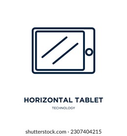 icono de tableta horizontal de la colección de tecnología. Comprimido horizontal lineal delgado, horizontal, icono de contorno del teléfono aislado en fondo blanco. Signo de tableta horizontal vectorial de línea, símbolo para web y 