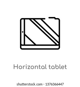 horizontal tablet vector line icon. Simple element illustration. horizontal tablet outline icon from technology concept. Can be used for web and mobile
