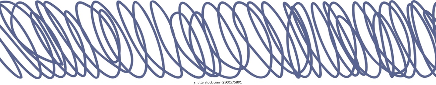 Horizontal tangled scribble lettering. Blue ink calligraphy. Sketch. Springy loops. Vector illustration. Hand drawn abstract text. Cursive swirls slant left. Outline on isolated white background. 