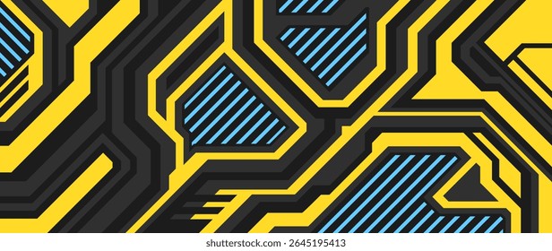 Fundo horizontal da tecnologia. Neon amarelo e preto capa cyberpunk moderna.