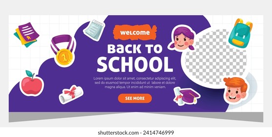 Horizontaler Vorlagenbanner für die Rückkehr in die Schule