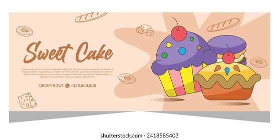 Horizontal template banner of cupcakes in vector design