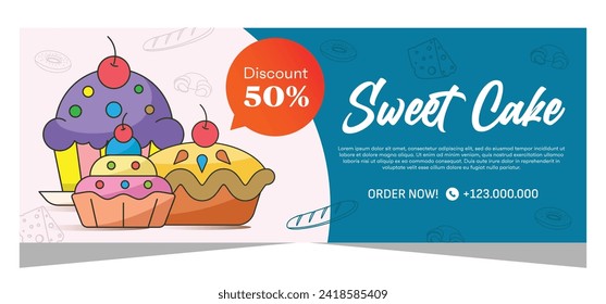 Horizontal template banner of cupcakes in vector design