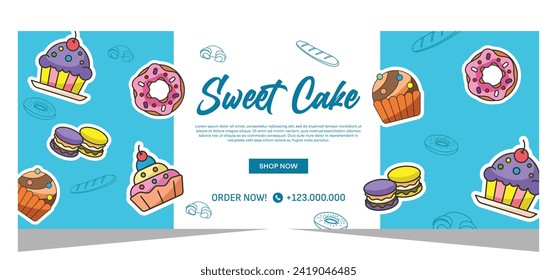 Banner de plantilla horizontal de cupcakes en diseño vectorial