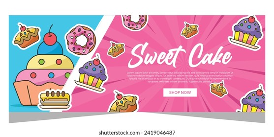 Horizontal template banner of cupcakes in vector design