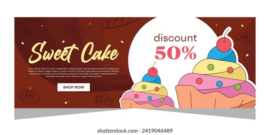 Horizontal template banner of cupcakes in vector design