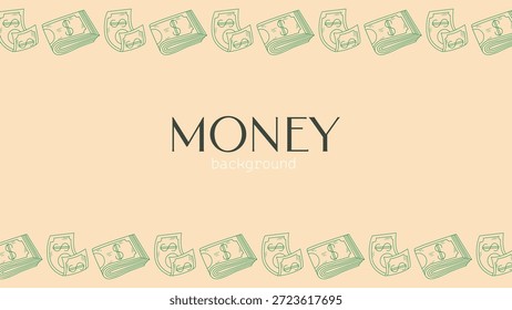Horizontale Vorlage mit Rahmen von Dollarscheinen. Beiger Hintergrund mit Rahmen aus Bargeld. Banner zum Thema Geld, Zahlung, Wirtschaft, Finanzen, Kreditvergabe, Einlagen. Vektorgrafik