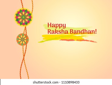 Horizontal template card for Raksha bandhan celebration with decorative Rakhi on vintage orange background, vector illustration, A4