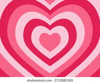 Plantilla Horizontal en forma de túnel de corazones rojos y rosados con textura grunge. Fondo romántico para el día de San Valentín en un estilo retro. Concepto de una tarjeta de felicitación de amor. Vacaciones anuales