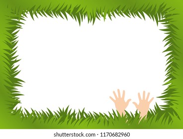 Horizontal template frame grass with hands