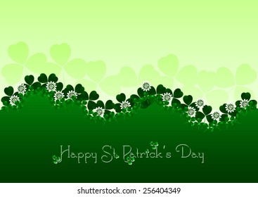 Horizontal template with green garland of shamrocks on green background for St. Patrick's Day. March 17. Poster, billboard, card design. Vector illustration