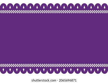 Horizontal template of purple perforated paper or 'papel picado' for Mexican traditions.