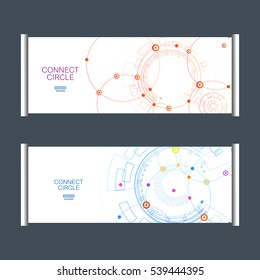 Horizontal template vector, x-banner with abstract connect circle.