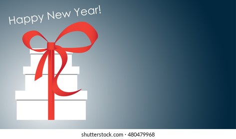 Horizontal template with white gift boxes and copy space. Vector illustration