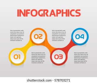 Horizontal text steps infographics - can illustrate a strategy, workflow or team work, vector flat color