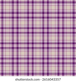 Horizontal textile pattern tartan, shirt plaid check background. Self texture vector seamless fabric in pastel and deep purple colors palette.