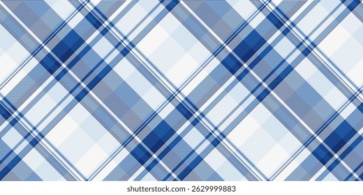 Horizontal textile vector texture, sketching background check seamless. Winter fabric pattern plaid tartan in blue and light colors palette.