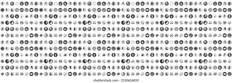 Horizontal texture from a seamless hockey pattern with shades of gray hockey icons in a round frame. Vector illustration for sports banners, flyers, wallpapers, background, sales, discounts, promotion