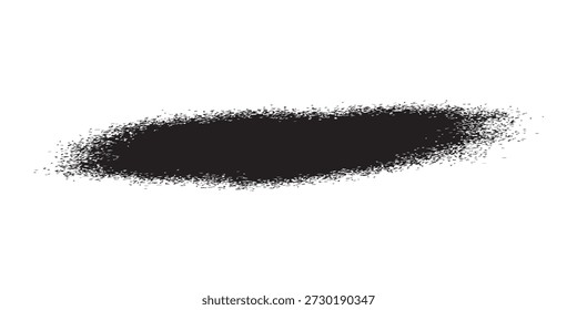 Um traço de pintura de spray preto texturizado horizontal com bordas emplumadas, isolado em um fundo branco limpo, criando um efeito bruto e artístico.