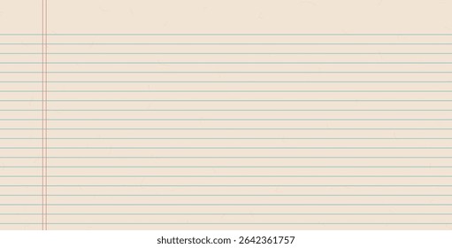 Papel de escritório texturizado horizontal. Planilha bege com faixas. Página vazia em branco do fichário. Fundo de linha horizontal largo. Ilustração da capa do bloco de notas da escola da grade do vetor. Livro de recortes estacionário.
